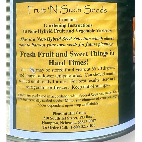 Fruit 'n Such Can of Preparedness Seeds, Survival Prepper | 10 Non GMO Varieties - Picture 4 of 7